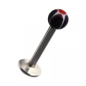 Acrylic Labret Bar Stud Ring with Black/Red Star & Flower