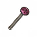 Surgical Steel Straight Pin Nose Bone Bar with Pink Strass
