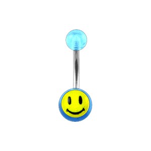 Transparent Light Blue Acrylic Belly Bar Navel Button Ring w/ Smiley
