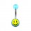 Transparent Light Blue Acrylic Navel Belly Button Ring w/ Smiley
