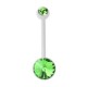 White Milk Bioflex Belly Bar Navel Button Ring w/ 19mm Bar and Two Green Strass