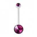 White Milk Bioflex Belly Bar Navel Button Ring w/ 19mm Bar and Two Purple Strass