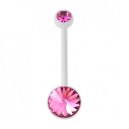 White Milk Bioflex Belly Bar Navel Button Ring w/ 19mm Bar and Two Pink Strass