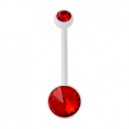 White Milk Bioflex Belly Bar Navel Button Ring w/ 19mm Bar and Two Red Strass