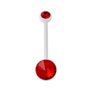 White Milk Bioflex Belly Bar Navel Button Ring w/ 19mm Bar and Two Red Strass