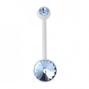 White Milk Bioflex Belly Bar Navel Button Ring w/ 19mm Bar and Two Light Blue Strass