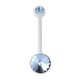 White Milk Bioflex Belly Bar Navel Button Ring w/ 19mm Bar and Two Light Blue Strass