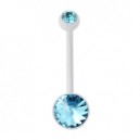 White Milk Bioflex Belly Bar Navel Button Ring w/ 19mm Bar and Two Turquoise Strass