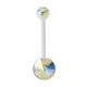 White Milk Bioflex Belly Bar Navel Button Ring w/ 19mm Bar and Two Light Rainbow Strass