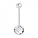White Milk Bioflex Belly Bar Navel Button Ring w/ 19mm Bar and Two White Strass