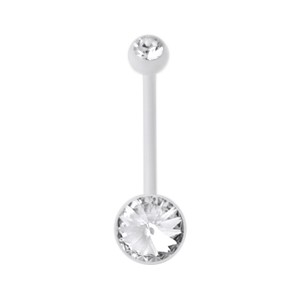 White Milk Bioflex Belly Bar Navel Button Ring w/ 19mm Bar and Two White Strass