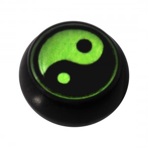 Kugel für Zungen- / Bauchnabelpiercing Acryl Schwarz Logo UV Yin und Yang
