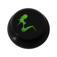 Boule pour Piercing Langue / Nombril Acrylique Noire Logo UV Femme Assise