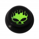 Kugel f&uuml;r Zungen- / Bauchnabelpiercing Acryl Schwarz Logo UV Totenkopf Flammen