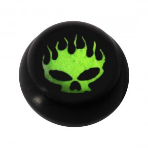 Boule pour Piercing Langue / Nombril Acrylique Noire Logo UV Crâne Flammes