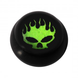 Kugel f&uuml;r Zungen- / Bauchnabelpiercing Acryl Schwarz Logo UV Totenkopf Flammen