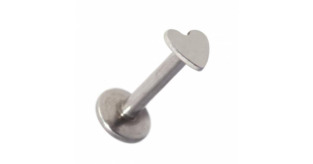 316L Steel PushFit Labret/Lip Bar Stud Ring with Flat Heart