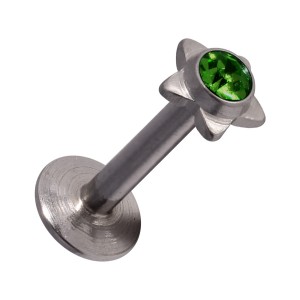 Tragus- / Labret-Piercing Push-Fit Stahl 316L Strassstein Stern Dunkelgr&uuml;n