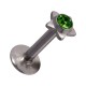Tragus- / Labret-Piercing Push-Fit Stahl 316L Strassstein Stern Dunkelgrün