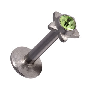 Tragus- / Labret-Piercing Push-Fit Stahl 316L Strassstein Stern Hellgrün