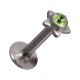 316L Steel Labret/Tragus Push-Fit Bar Stud Piercing with Light Green Star Strass