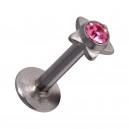 Tragus- / Labret-Piercing Push-Fit Stahl 316L Strassstein Stern Rosa