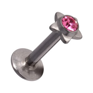 Tragus- / Labret-Piercing Push-Fit Stahl 316L Strassstein Stern Rosa