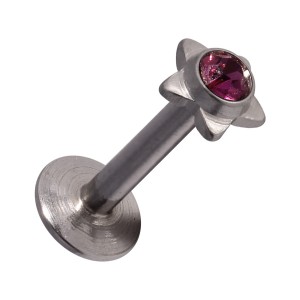 316L Steel Labret/Tragus Push-Fit Bar Stud Piercing with Purple Star Strass
