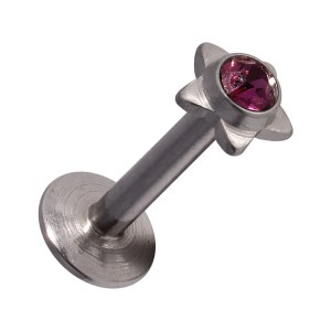 Tragus- / Labret-Piercing Push-Fit Stahl 316L Strassstein Stern Lila