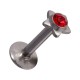 Tragus- / Labret-Piercing Push-Fit Stahl 316L Strassstein Stern Rot