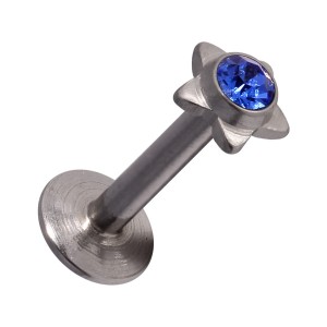 Tragus- / Labret-Piercing Push-Fit Stahl 316L Strassstein Stern Dunkelblau