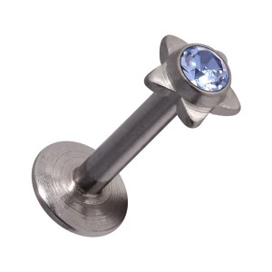 Tragus- / Labret-Piercing Push-Fit Stahl 316L Strassstein Stern Hellblau