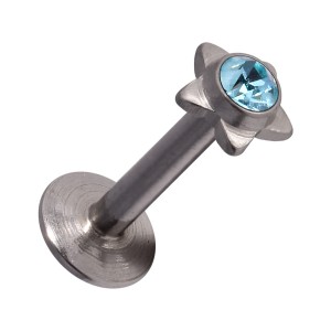 Tragus- / Labret-Piercing Push-Fit Stahl 316L Strassstein Stern T&uuml;rkis