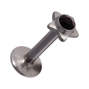 Tragus- / Labret-Piercing Push-Fit Stahl 316L Strassstein Stern Schwarz