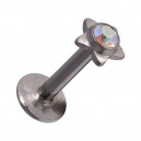Tragus- / Labret-Piercing Push-Fit Stahl 316L Strassstein Stern Mehrfarbig
