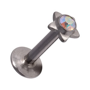 Tragus- / Labret-Piercing Push-Fit Stahl 316L Strassstein Stern Mehrfarbig