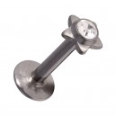 Tragus- / Labret-Piercing Push-Fit Stahl 316L Strassstein Stern Wei&szlig;