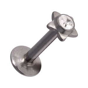 Tragus- / Labret-Piercing Push-Fit Stahl 316L Strassstein Stern Weiß