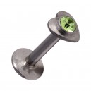 316L Steel Push-Fit Tragus/Labret Bar Stud Piercing with Light Green Heart Strass