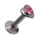 316L Steel Push-Fit Tragus/Labret Bar Stud Piercing with Pink Heart Strass