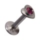 316L Steel Push-Fit Tragus/Labret Bar Stud Piercing with Purple Heart Strass