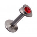 316L Steel Push-Fit Tragus/Labret Bar Stud Piercing with Red Heart Strass