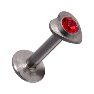 316L Steel Push-Fit Tragus/Labret Bar Stud Piercing with Red Heart Strass
