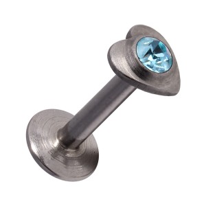 316L Steel Push-Fit Tragus/Labret Bar Stud Piercing with Turquoise Heart Strass