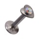 316L Steel Push-Fit Tragus/Labret Bar Stud Piercing with Rainbow Heart Strass