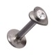 316L Steel Push-Fit Tragus/Labret Bar Stud Piercing with White Heart Strass