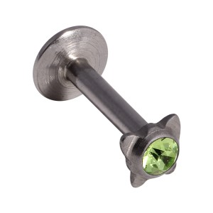 Lippen- / Labret-Piercing Push-Fit Stahl 316L Strassstein Schmetterling Hellgr&uuml;n