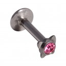 316L Steel Labret/Lip Push-Fit Bar Stud Piercing with Pink Butterfly Strass