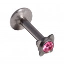 Lippen- / Labret-Piercing Push-Fit Stahl 316L Strassstein Schmetterling Rosa