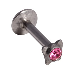 Lippen- / Labret-Piercing Push-Fit Stahl 316L Strassstein Schmetterling Rosa